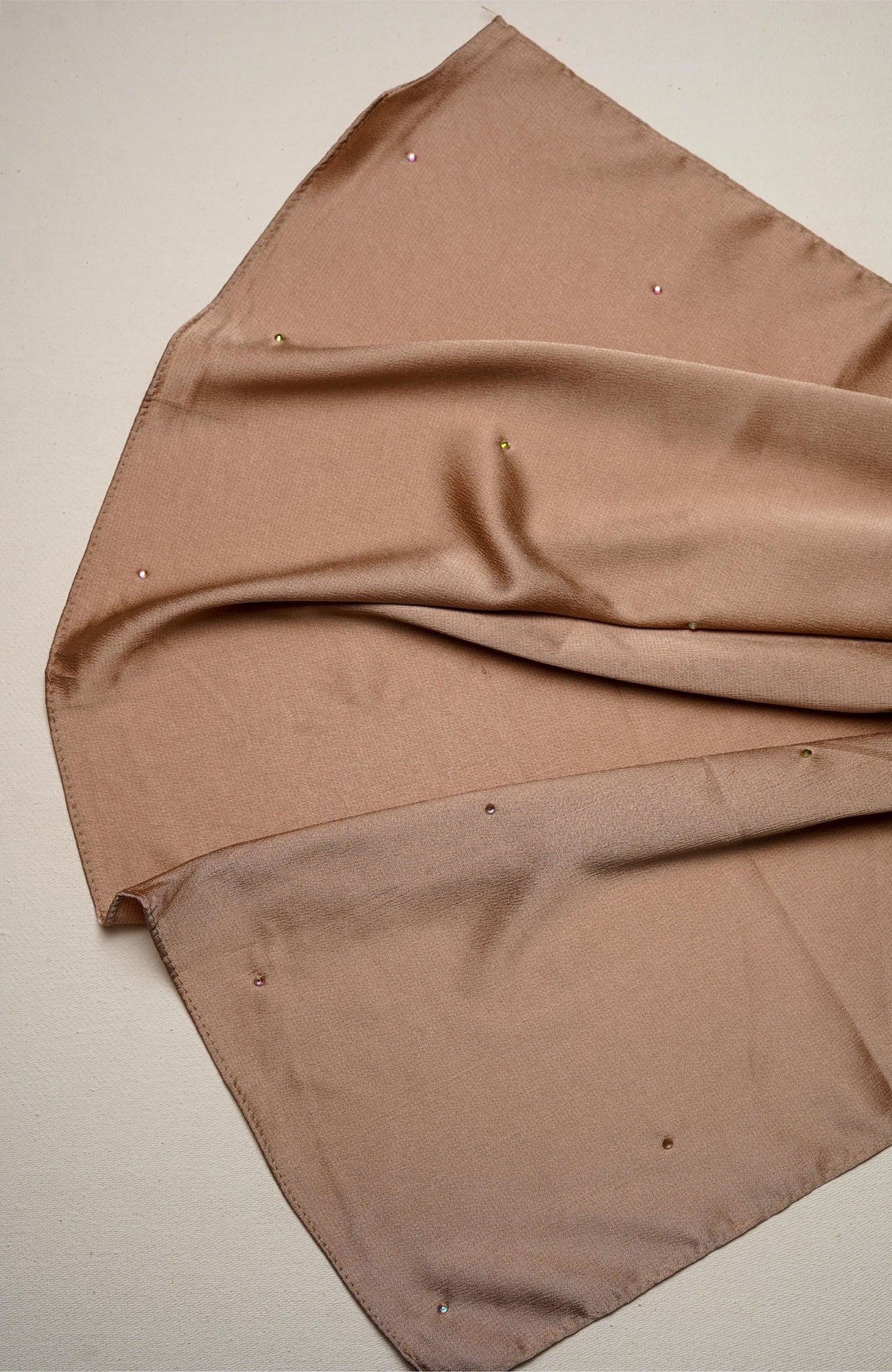 Beads Satin Silk Hijab - Ivory Brown