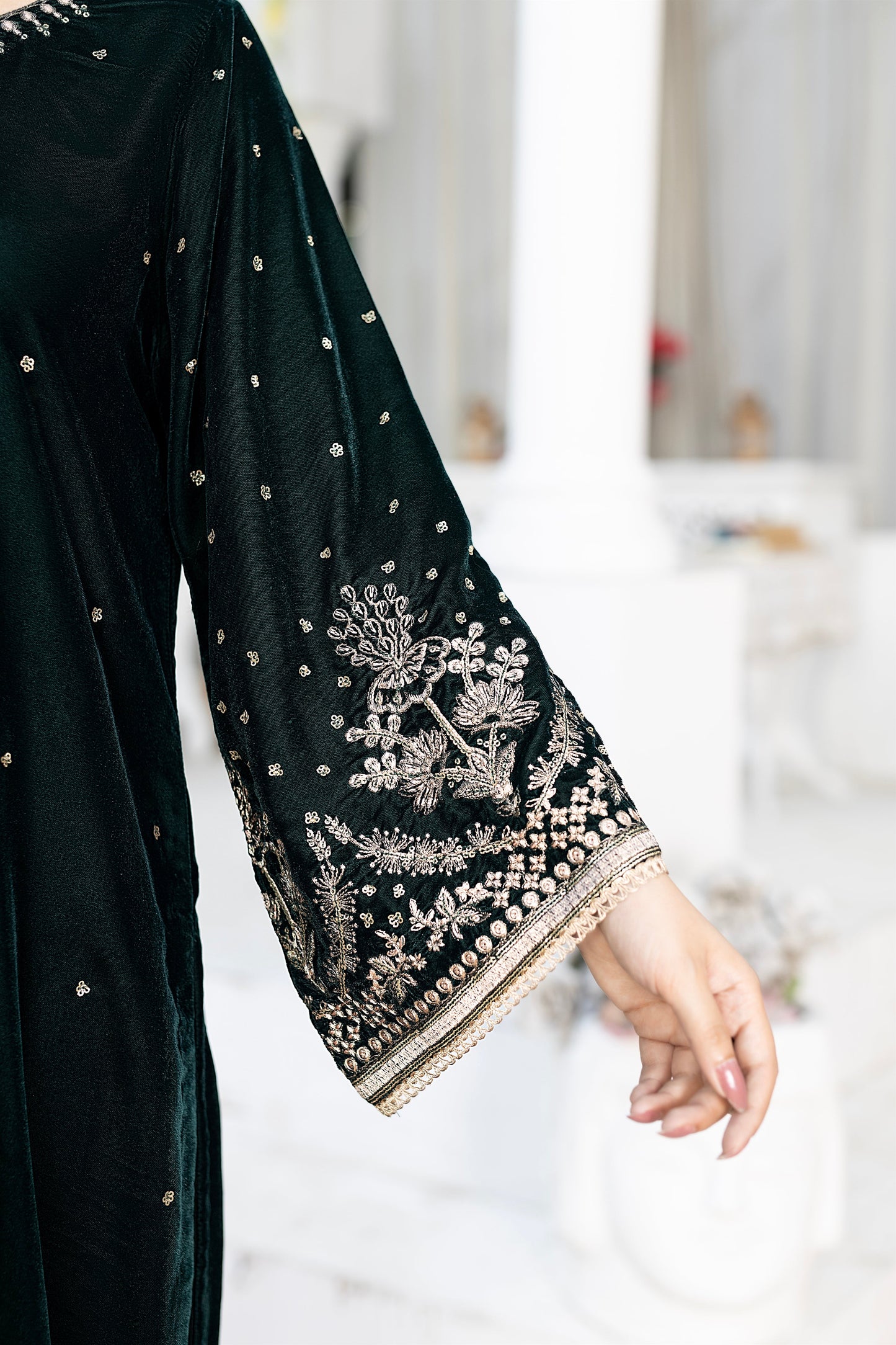 3 Pcs Emerald Green Velvet Dress