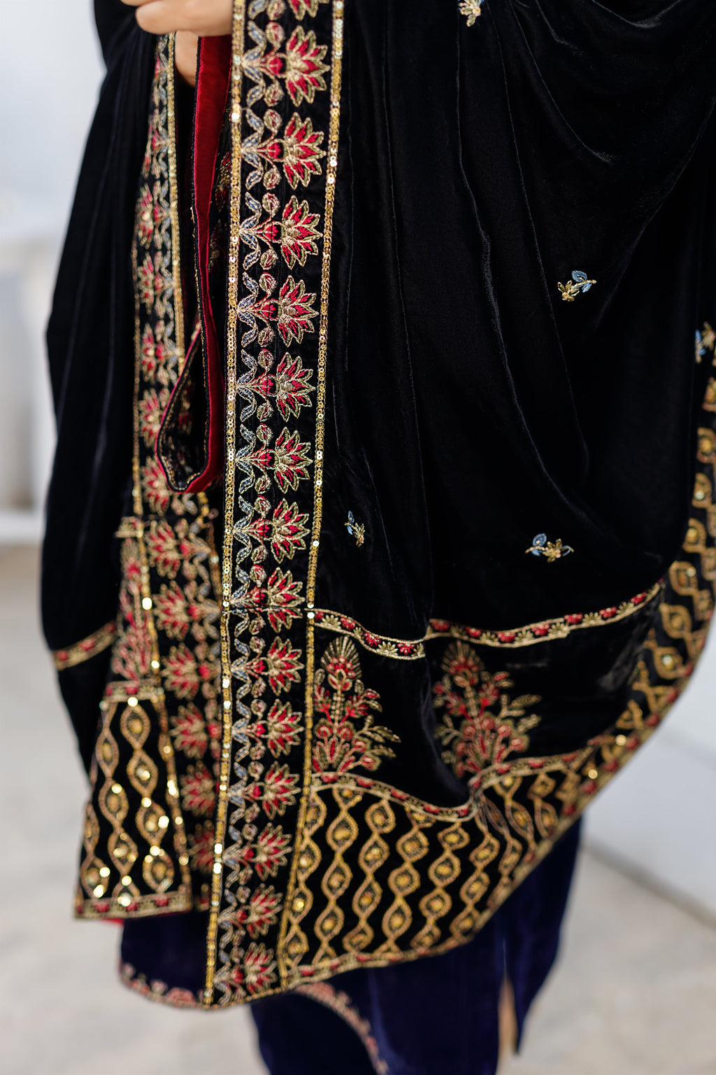 Velvet Black Shawl With Border