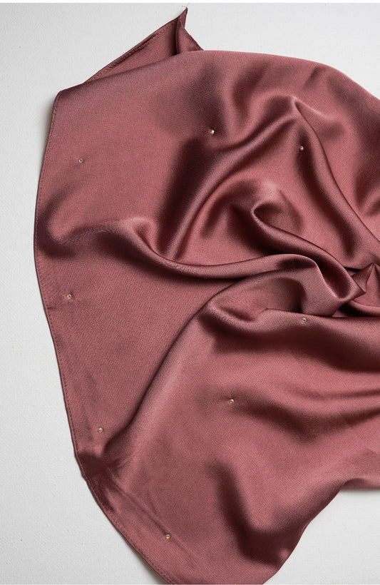 Beads Satin Silk Hijab - Chestnut