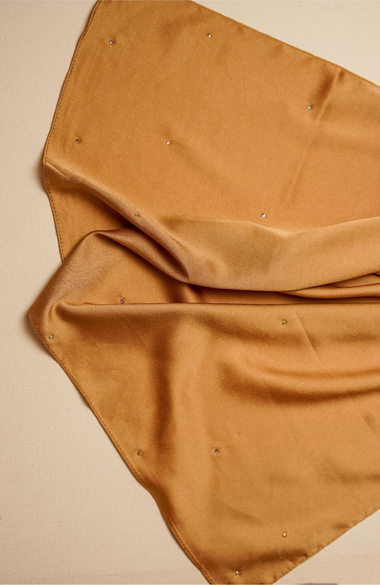 Beads Satin Silk Hijab - Toffee