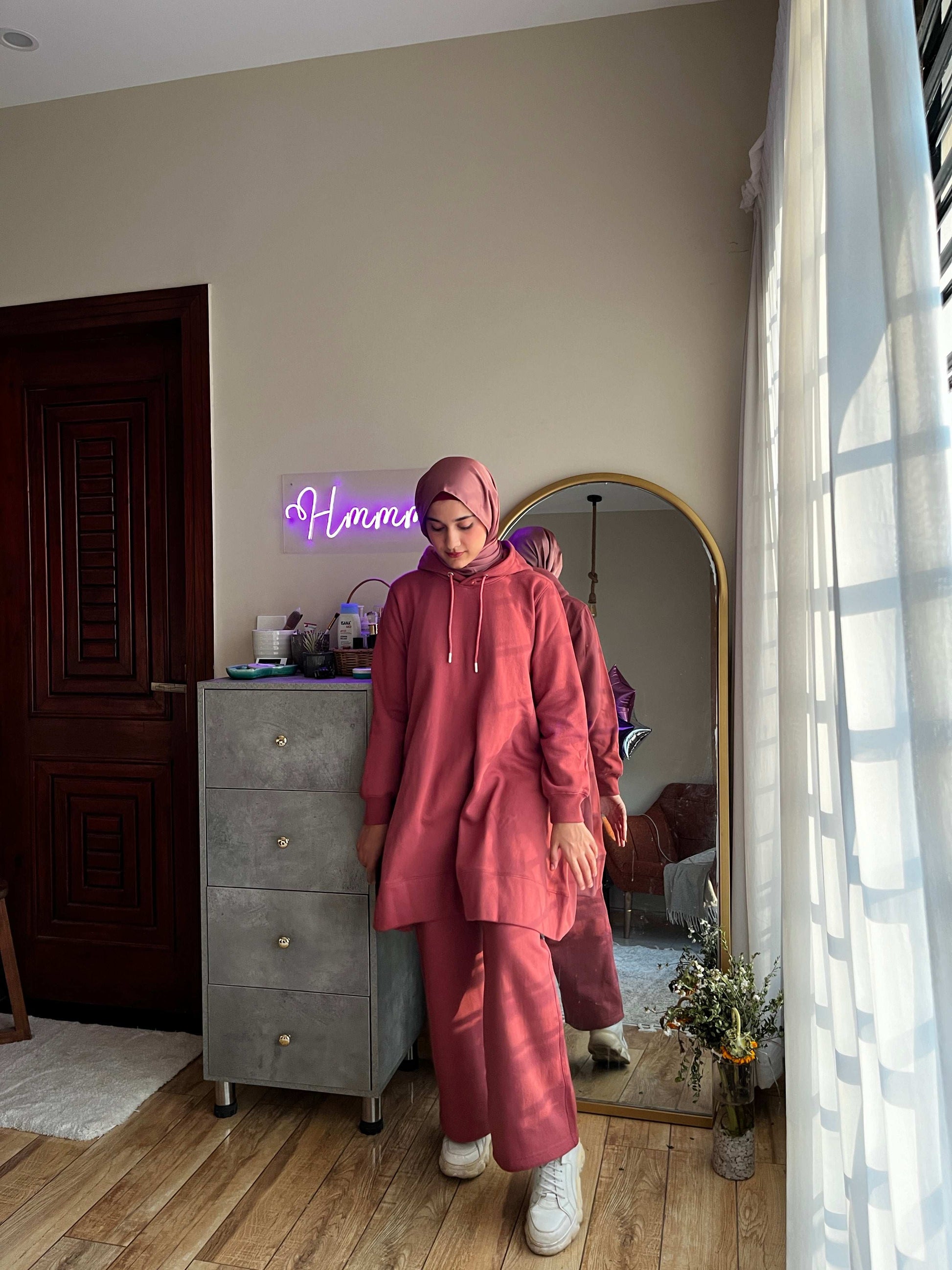 Dahlia Fleece Co Ord Set - Salmon Pink