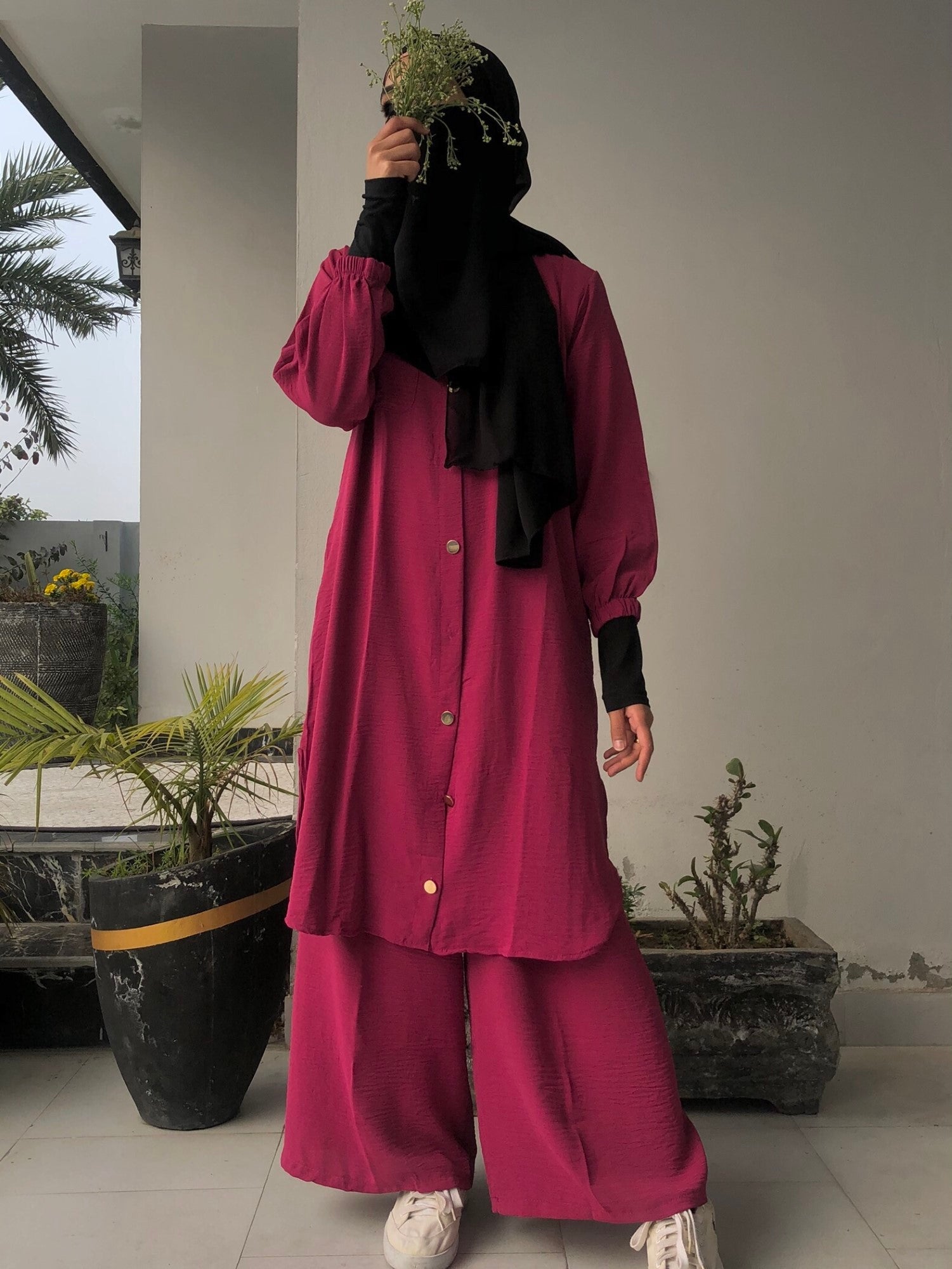 Pocket Style Co Ord Set -  Burgundy Red